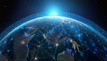 Obraz premium polygonal digital network across earth