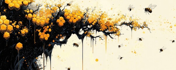 Unique bee-themed T-shirt design with artistic dripping effect
