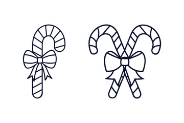 candy cane with bow vector line art illustration transparent white background