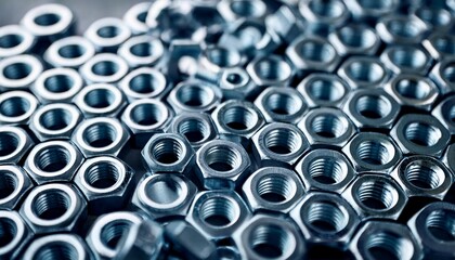 close up texture of steel nuts industrial hardware assembly
