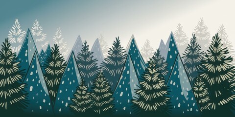 Obraz premium Stylized Evergreen Trees Serene Winter Landscape Holiday Marketing