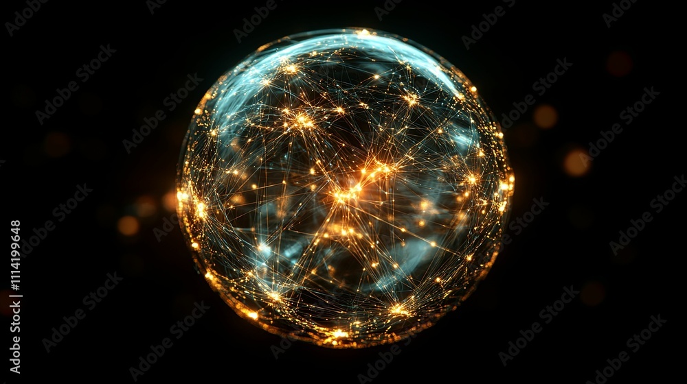 Poster illuminated global network sphere abstract representation