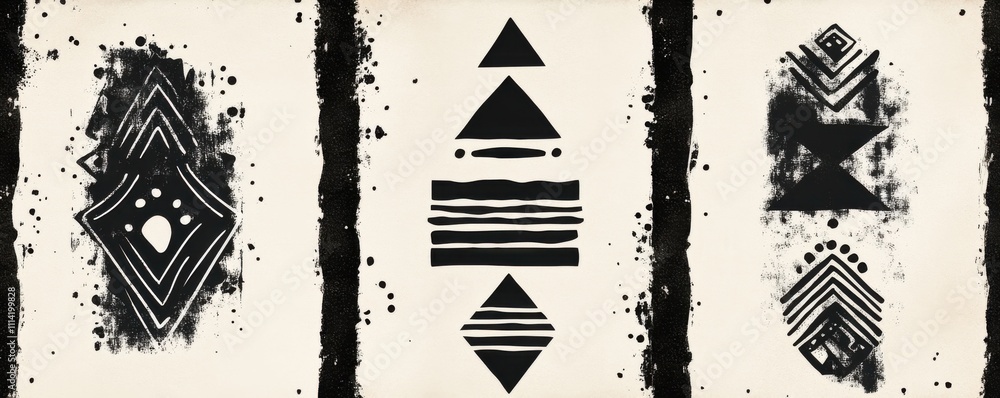 Poster abstract geometric tribal design with vertical line patterns