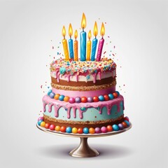 Cheerful Birthday Cake with Vibrant Candle Designs
