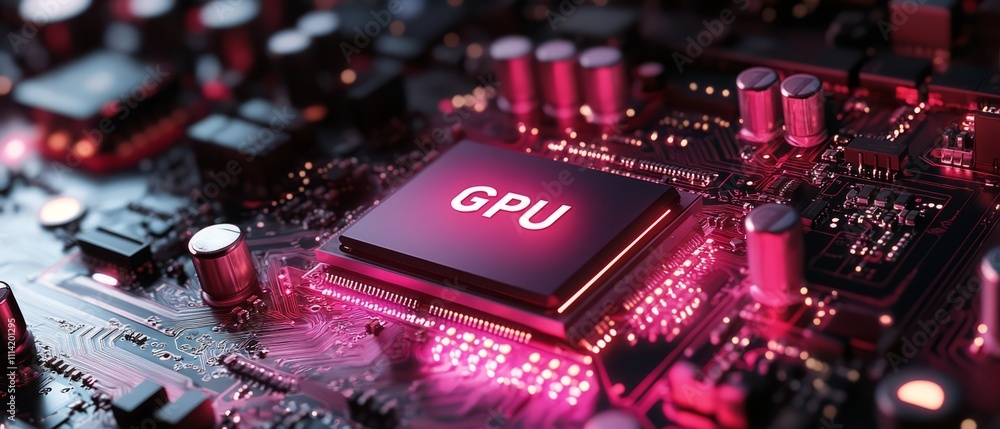 Fototapete gpu text on red circuit board design technology graphics processing unit futuristic semiconductor el