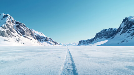 Fototapeta premium glacial climate snow geology. Smooth ice fields and rugged mountains under clear sky no body