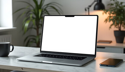 Fototapeta premium Sleek Laptop Mockup on Minimalist Workspace