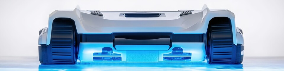 Sleek futuristic car with blue neon lights on white