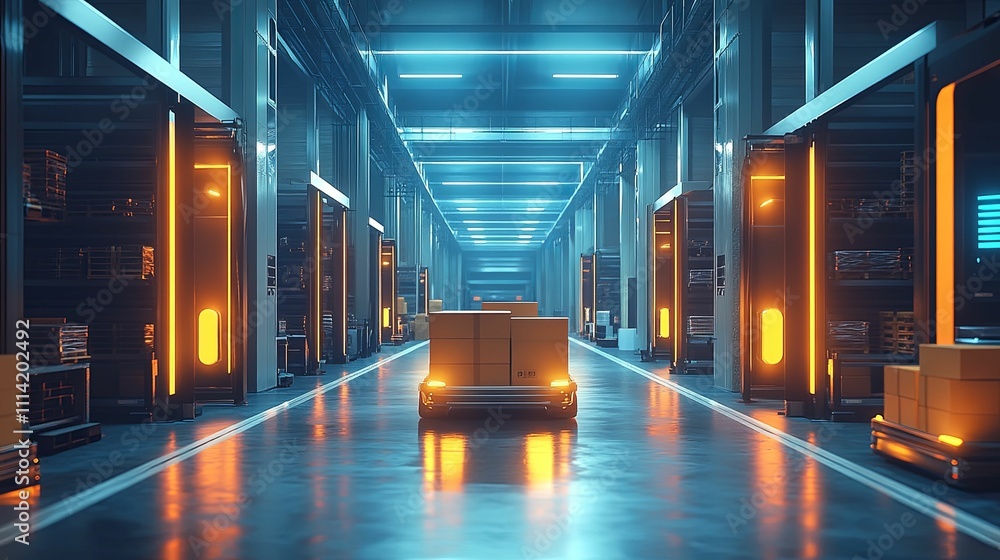 Poster automated warehouse robotics system transports packages