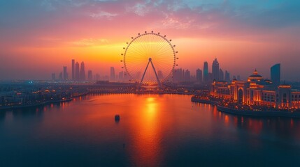 Obraz premium Island and Ain Dubai ferris wheel on in Dubai, United Arab Emirates aerial view