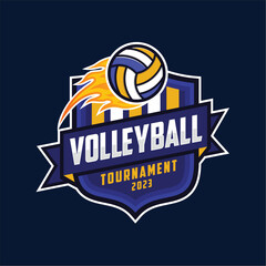 volleyball sport emblem logo vector edit text with blank background