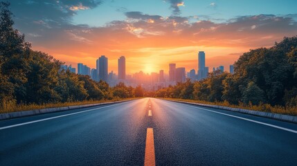 Road leading to modern city, digitization concept
