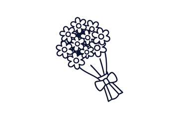 flower bouquet with bow vector line art illustration on white background