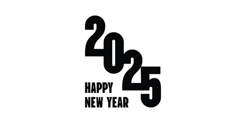 2025 Happy New Year text design on white background