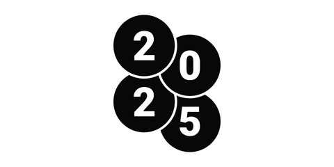 2025 Happy New Year text design on white background