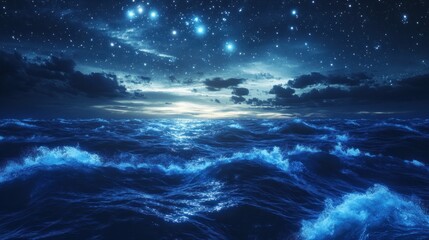 Fototapeta premium A surreal scene where the ocean is filled with stars instead of water.