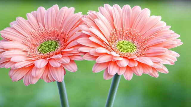 Beautiful pink gerbera daisies bloom together in a vibrant garden setting