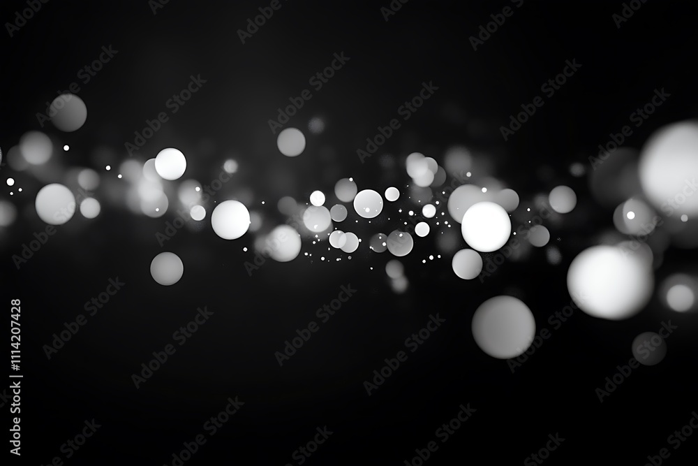 Aufkleber Abstract grayscale bokeh background with glowing lights.