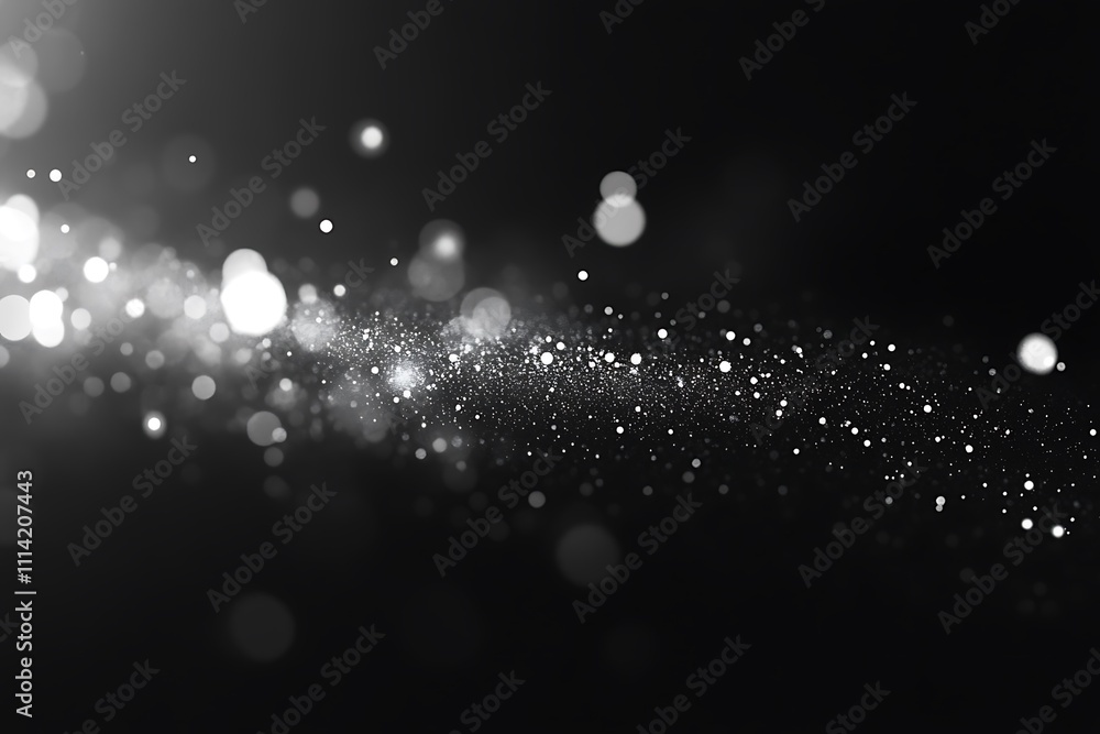 Aufkleber Abstract grayscale background with glowing particles and bokeh effect.