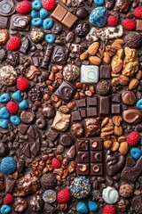 Obraz premium Indulgent chocolate assortment featuring colorful toppings in Dubai's vibrant dessert scene