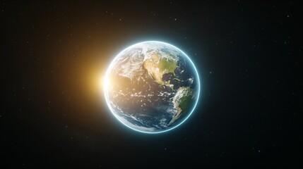Naklejka premium Beautiful view of Earth from space, illuminated by sunlight, celebrating Earth Day