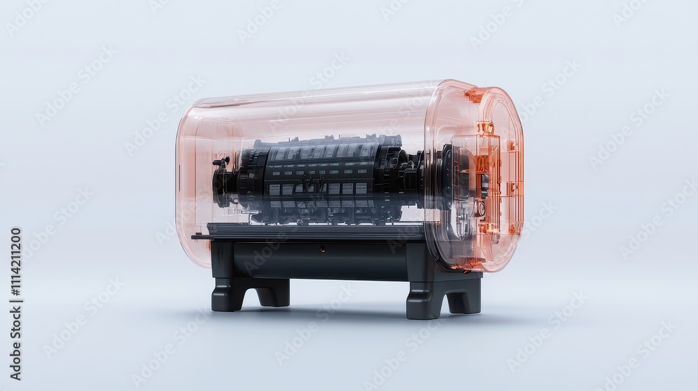 Poster 3d rendering register concept, detailed artistic 3d rendering of transparent cylinder with mechanica