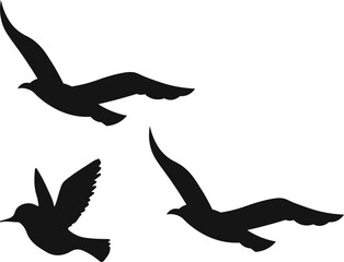 Flying birds silhouette flock. hand drawing. Not AI, Vector illustration