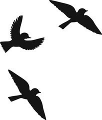 Flying birds silhouette flock. hand drawing. Not AI, Vector illustration