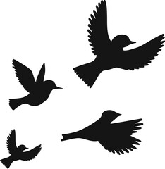 Flying birds silhouette flock. hand drawing. Not AI, Vector illustration