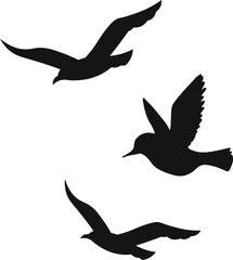 Flying birds silhouette flock. hand drawing. Not AI, Vector illustration