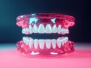 Futuristic 3D dental model showcasing advanced dental restoration technology with vibrant lighting