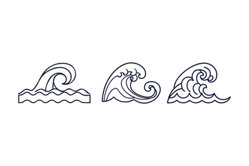 Ocean wave with smooth flowing vector line art illustration on white background