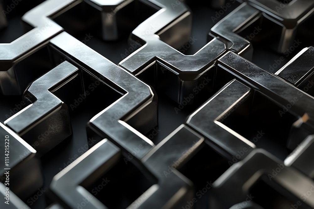 Poster abstract metallic maze pattern.
