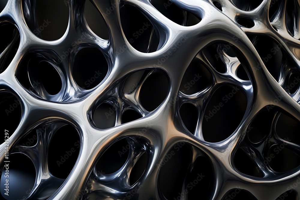 Poster Abstract metallic organic structure with interconnected nodes and cavities.