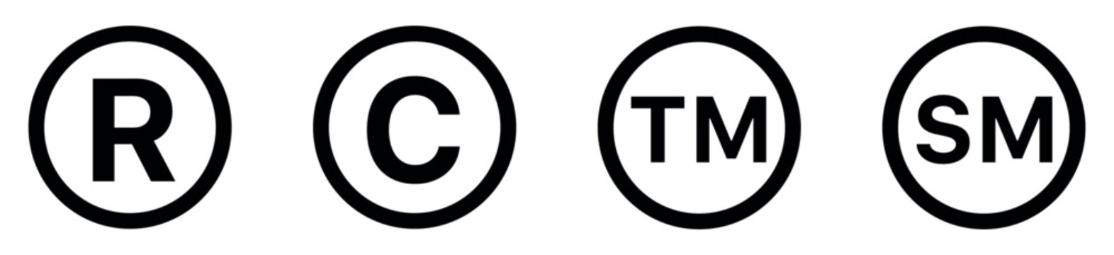 Set of copyright and registered logo set. Service mark and trademark right. Vector illustration