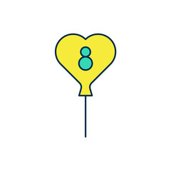 Filled outline Balloons with 8 March icon isolated on white background. Vector
