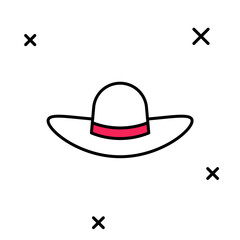 Filled outline Elegant women hat icon isolated on white background. Vector