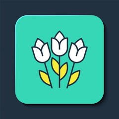 Filled outline Flower tulip icon isolated on blue background. 8 March. International Happy Women Day. Turquoise square button. Vector