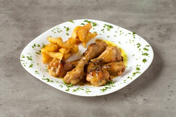 Glazed Chicken Drumsticks with Fries