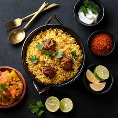 Delicious Biriyani Place in Table Black Background