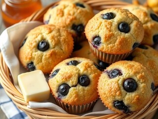 Basket of muffins with blueberries