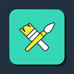 Filled outline Paint brush icon isolated on blue background. Turquoise square button. Vector