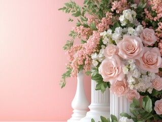 Obraz premium Stunning Artistic Flower Setups for Small Spaces Vibrant Designs Artistic Flower Arrangements, Perfect for Apartments, Studios, and Minimalist Homes Explore Creative Concepts with Roses, Lilies, and