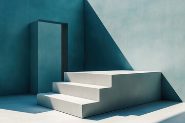 Minimalist staircase design in modern architecture indoor space abstract composition with natural light shadows