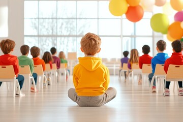 A scene in a classroom where students are participating in group work. Generative AI
