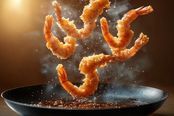 Close-up of pan-fried shrimps, food photography