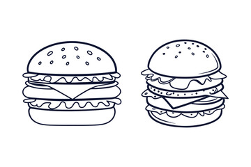 Set of Burger black line art silhouette vector illustration transparent white background
