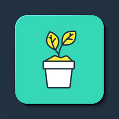 Filled outline Plant in pot icon isolated on blue background. Plant growing in a pot. Potted plant sign. Turquoise square button. Vector