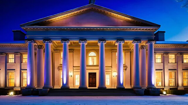 Illuminated Neoclassical Building with Majestic Columns at Night

 - Powered by Adobe