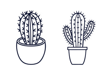 set of cactus on a pot spiky vector silhouette clip art illustration transparent white background